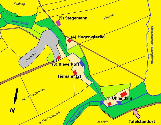 Karte von 1823 mit den Kotten in Uhlental